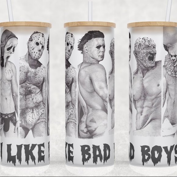Frosted Glass I like Bad Boys Michael Myers - Ghostface- Freddy Tumbler 25oz - Picture 1 of 1